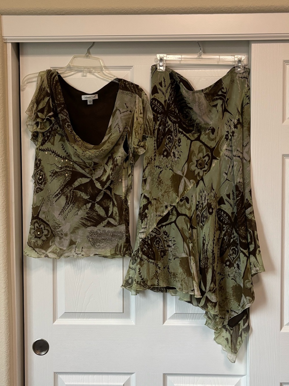 Coldwater Creek Green Floral Ruffle Set